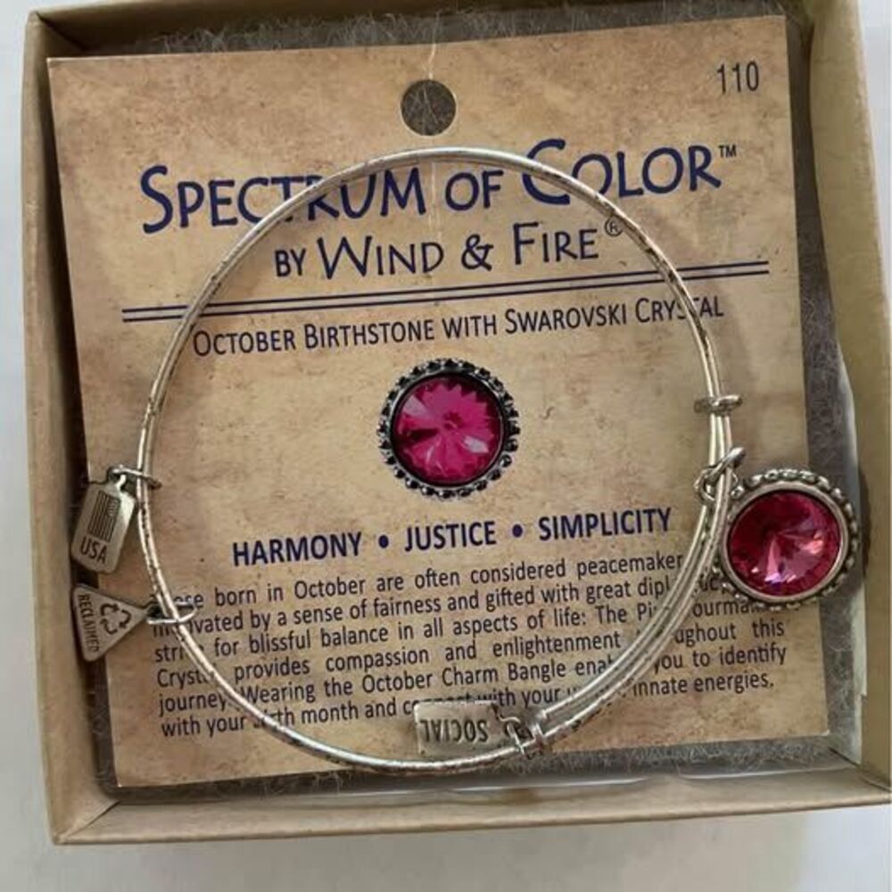 Wind and Fire October Birthstone Swarovski Charm Wire Bangle Stackable Bracelet